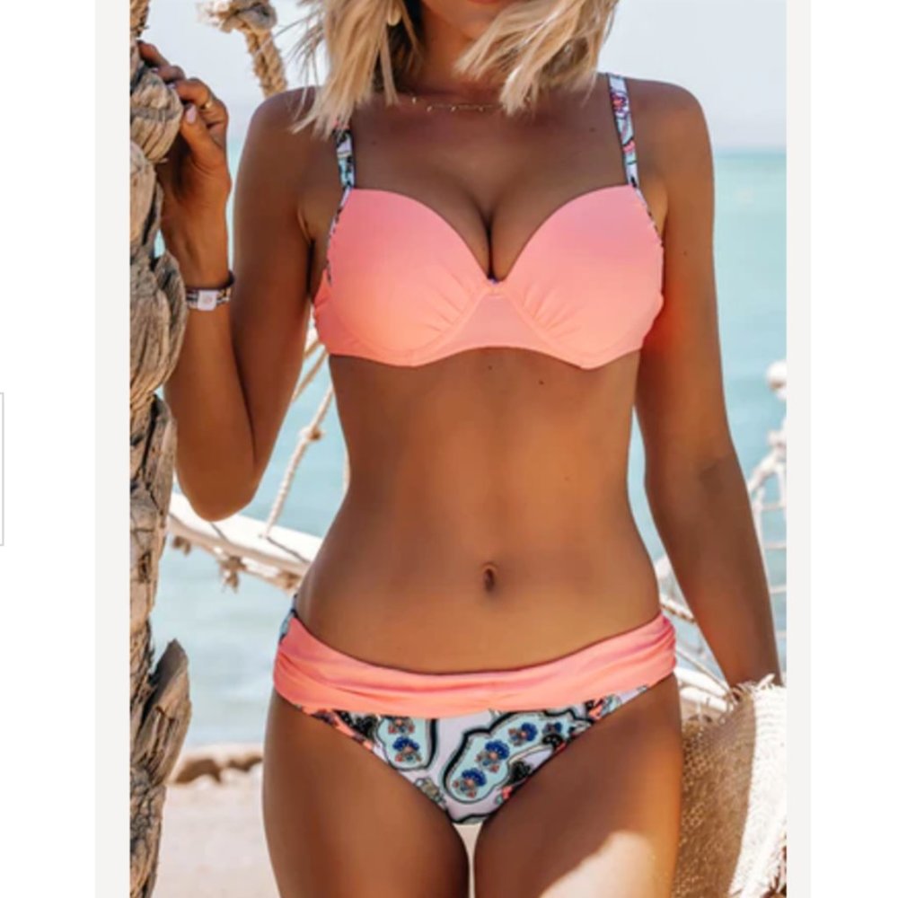 Coral Aqua Paisley Bikini Women's Size L